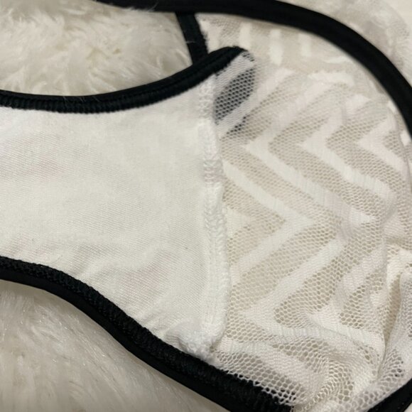 Victoria's Secret HipHugger White Chevron print black Piping trim Sheer Large - Picture 10 of 16